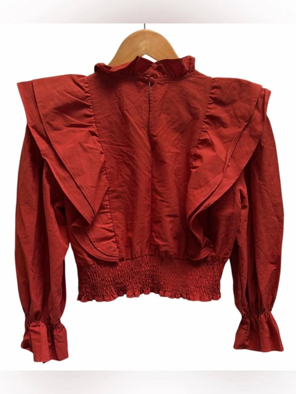 NWT Zara Rust Ruffle-Detail Smocked Crop Top Size S - Picture 4 of 9